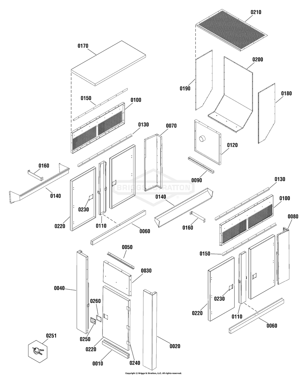 Enclosure Group Diagram and Parts List for 080018-02  Briggs and Stratton Generator
